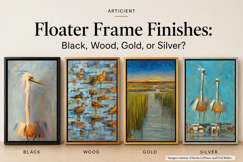 Floater Frame Finishes: Black, Wood, Gold, or Silver?