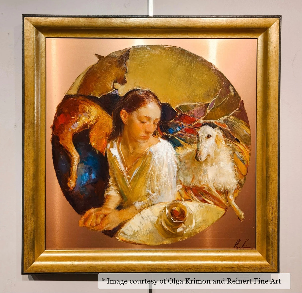 Hester Gold frame on a Impressionist painting by Olga Krimon, 24x24, at Reinert Fine Art