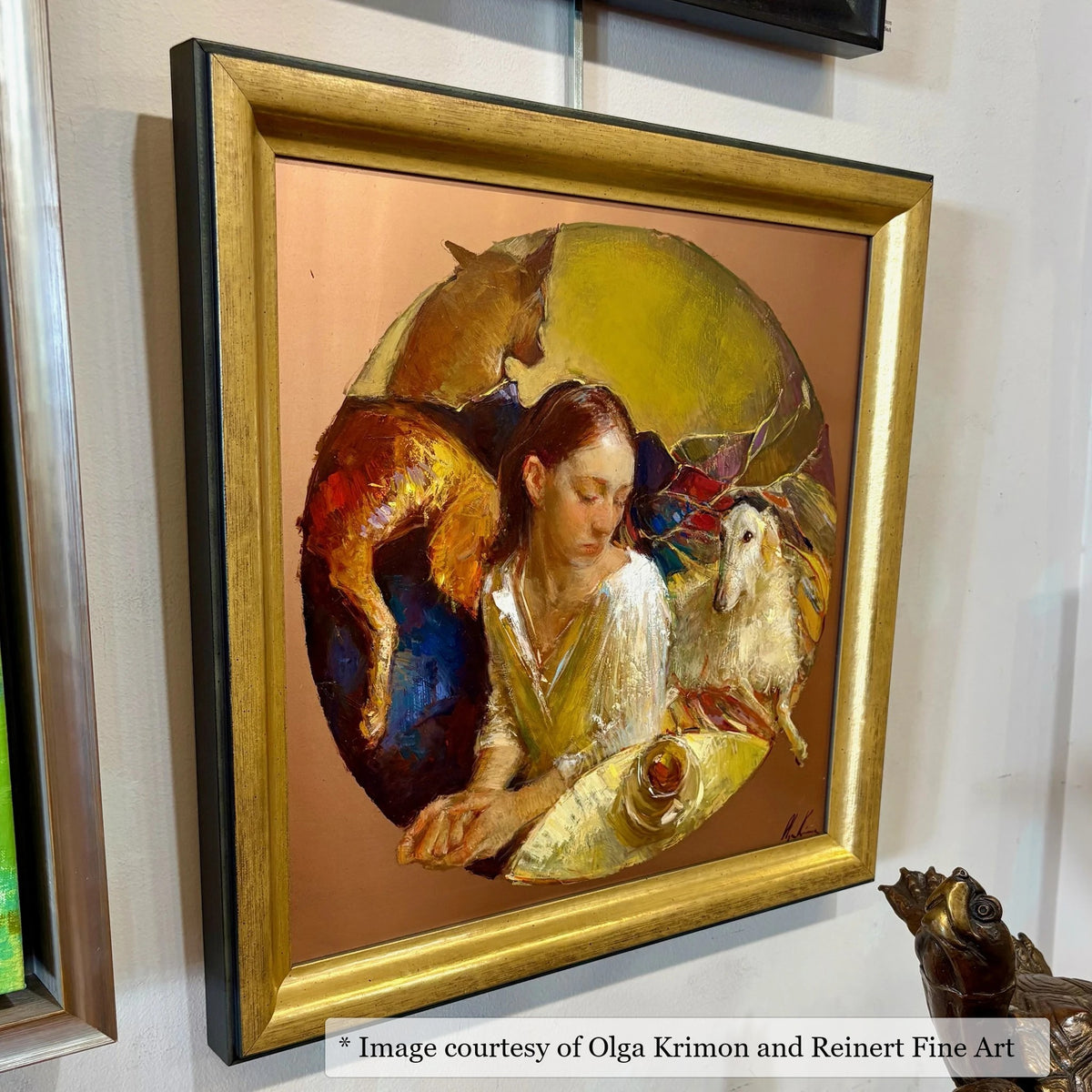 Hester Gold frame on a Impressionist painting by Olga Krimon, 16x16, at Reinert Fine Art