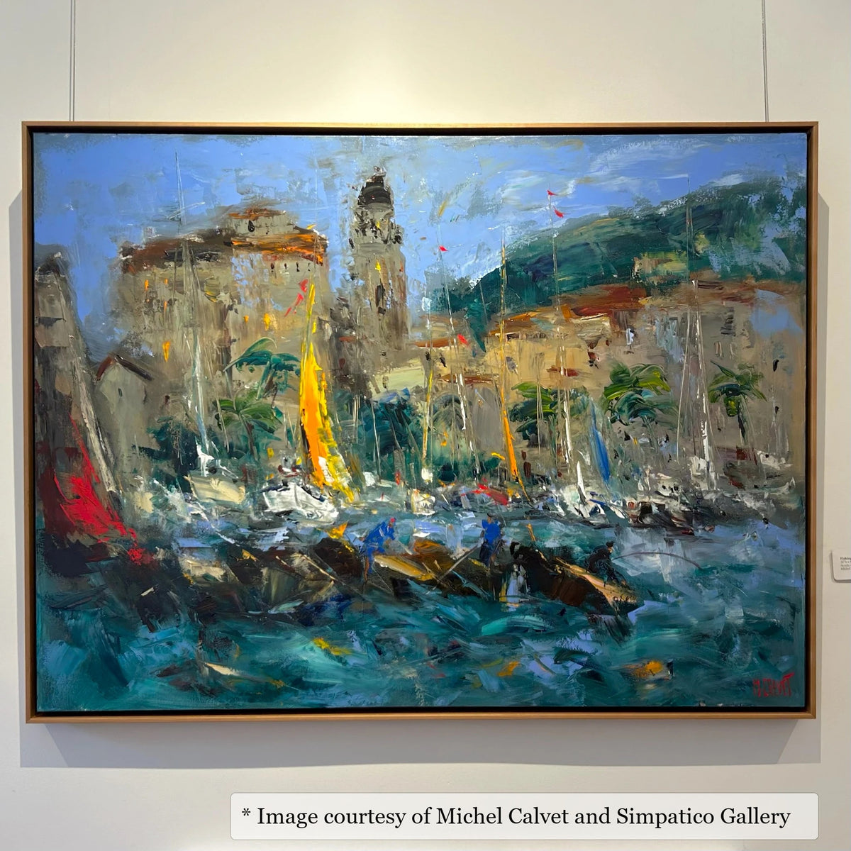 Kiawah Cherry frame on a Impressionist painting by Michel Calvet, 36x48, at Simpatico Gallery