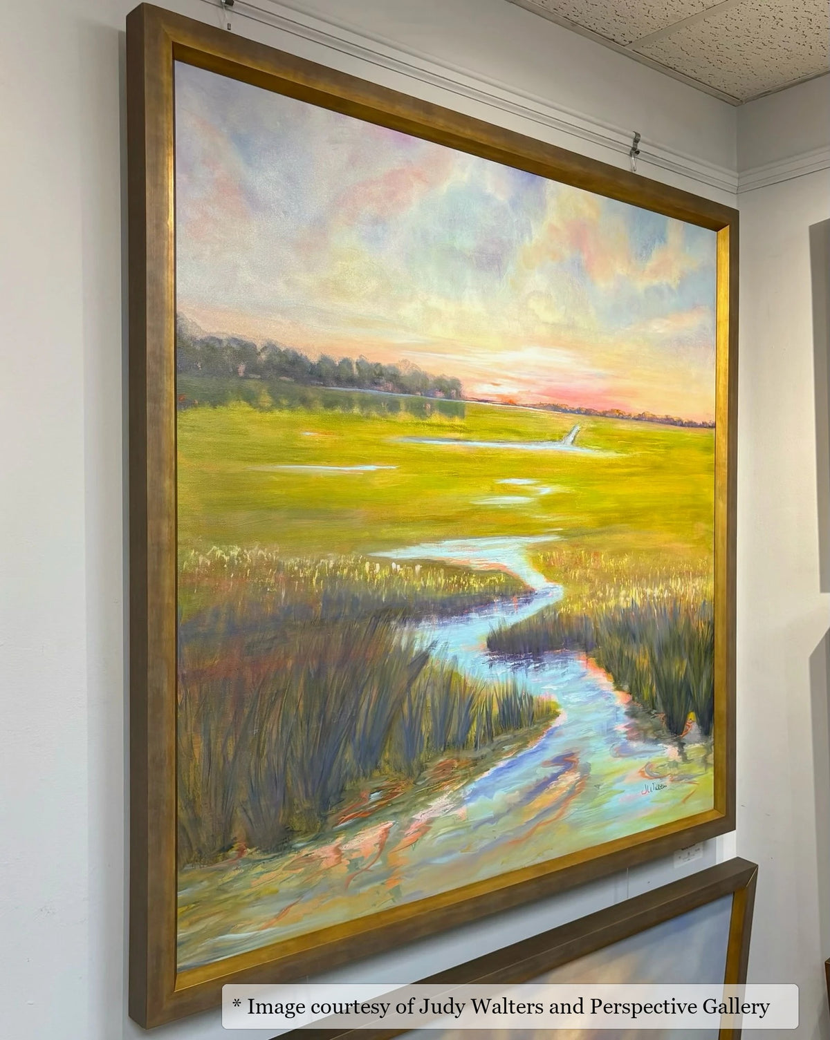 Drayton Gold frame on a Impressionist painting by Judy Walters, 40x40, at Perspective Gallery