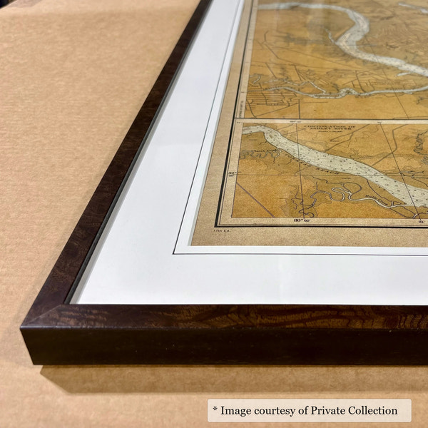Hilliard Elm Burl frame on a Antique Map painting by Private Collection, 40x60