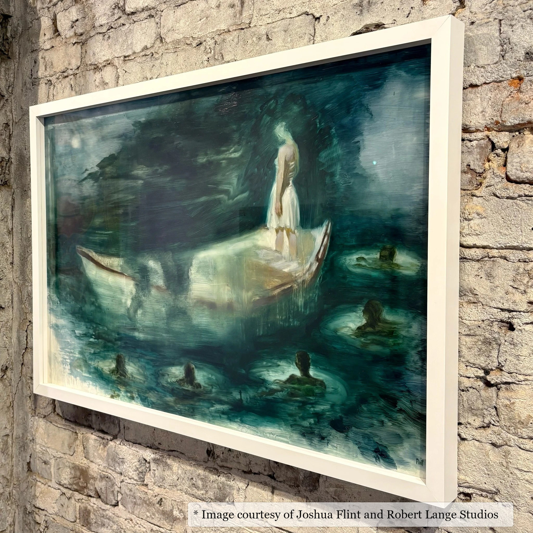 Hampton White frame on a Impressionist painting by Joshua Flint, 20x36, at Robert Lange Studios