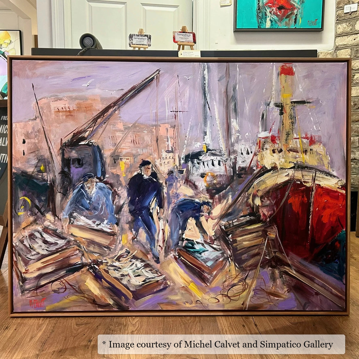 Kiawah Cherry frame on a Impressionist painting by Michel Calvet, 36x48, at Simpatico Gallery