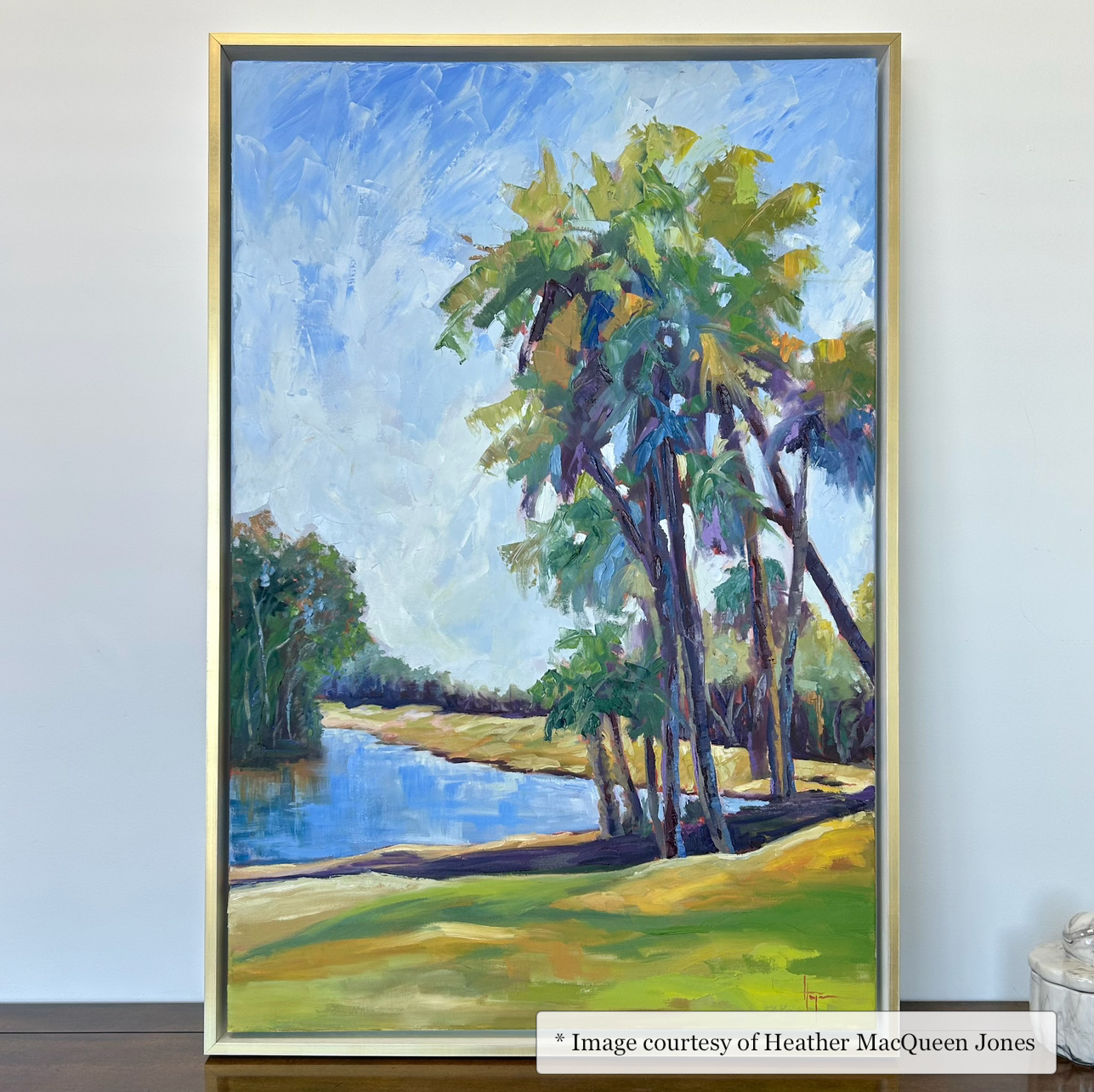 Anson Square Gold & White Floater Frame Impressionist painting of Landscape by Heather MacQueen Jones