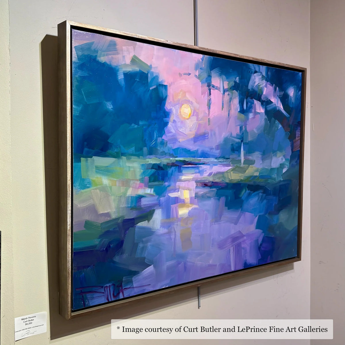 Impressionist marsh painting by Curt Butler, framed in an Italian Champagne Floater Frame, displayed at LePrince Fine Art Galleries. Subject: Marsh.