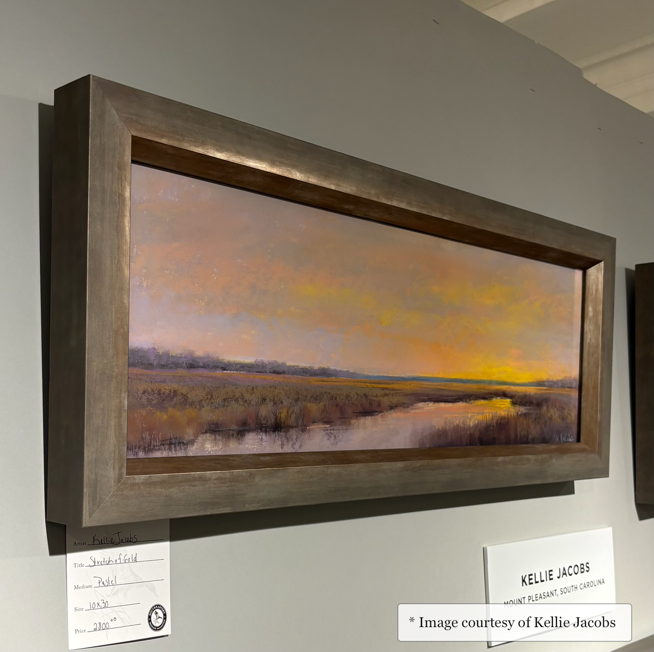 Drayton - Deep Contemporary Champagne Frame Impressionist painting of Marsh by Kellie Jacobs