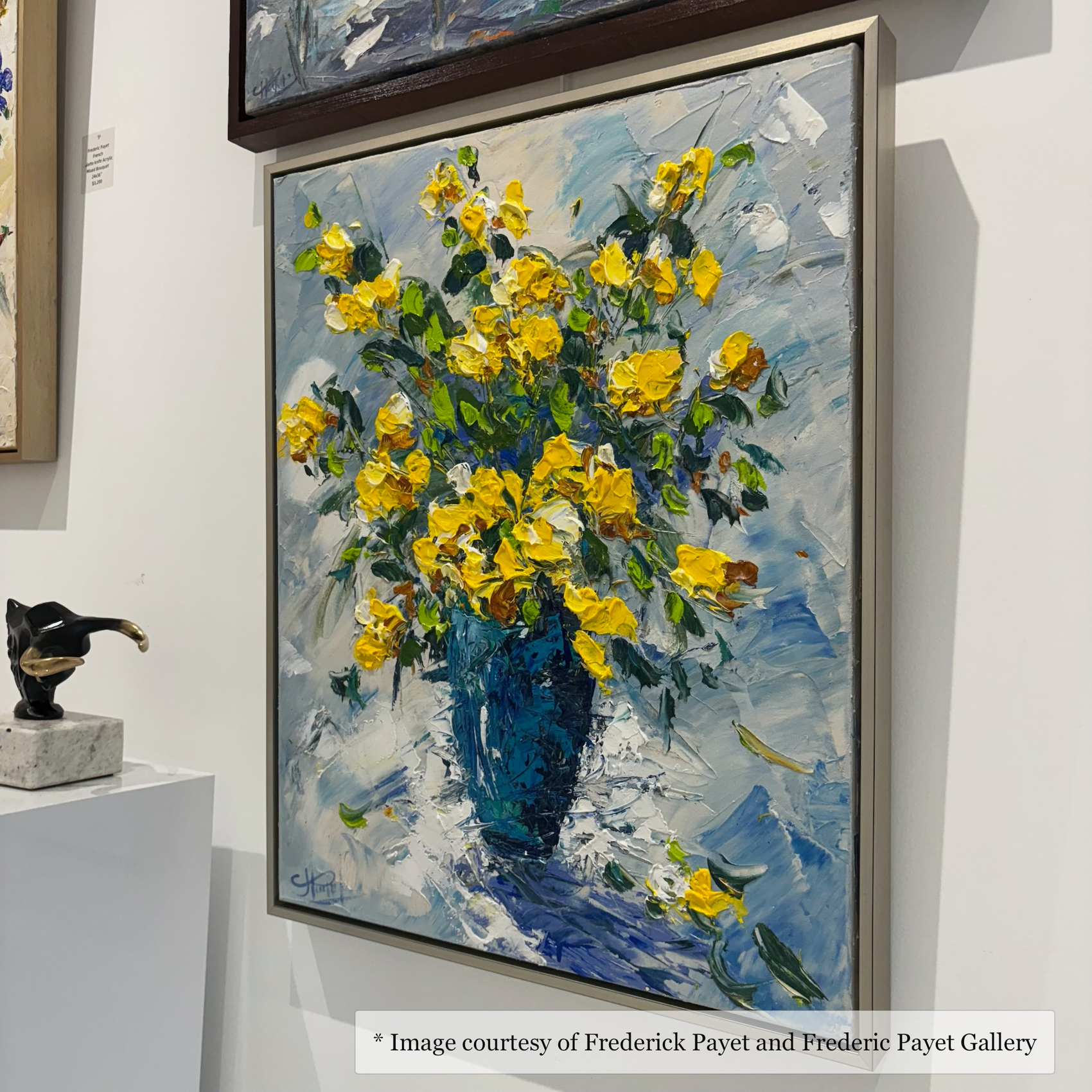 Impressionist floral artwork by Frederick Payet, framed in a silver leaf floater frame from Frederic Payet Gallery.