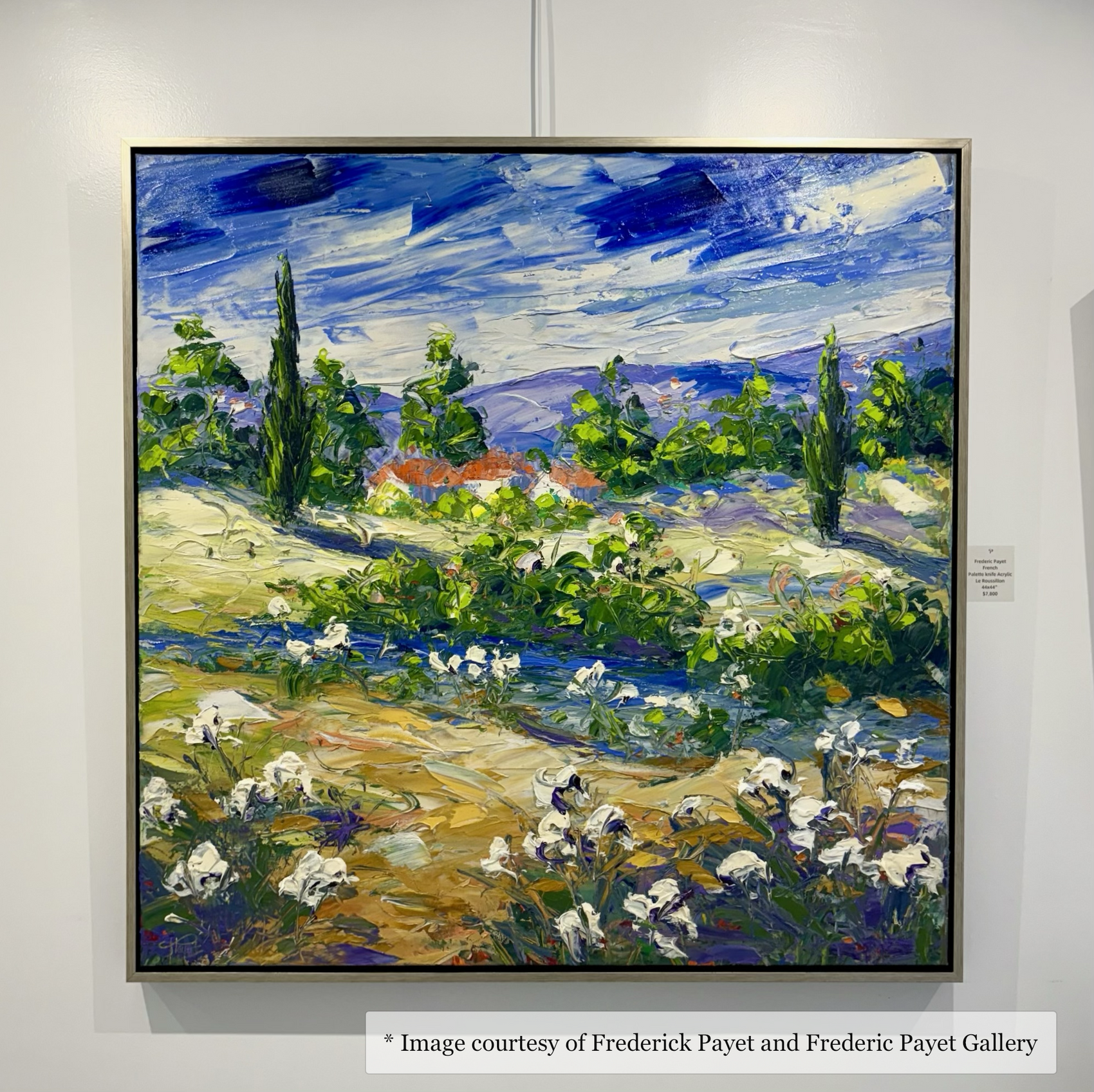 Impressionist rural landscape painting by Frederick Payet, framed in a Hailey Silver Black Floater Frame, from Frederic Payet Gallery.
