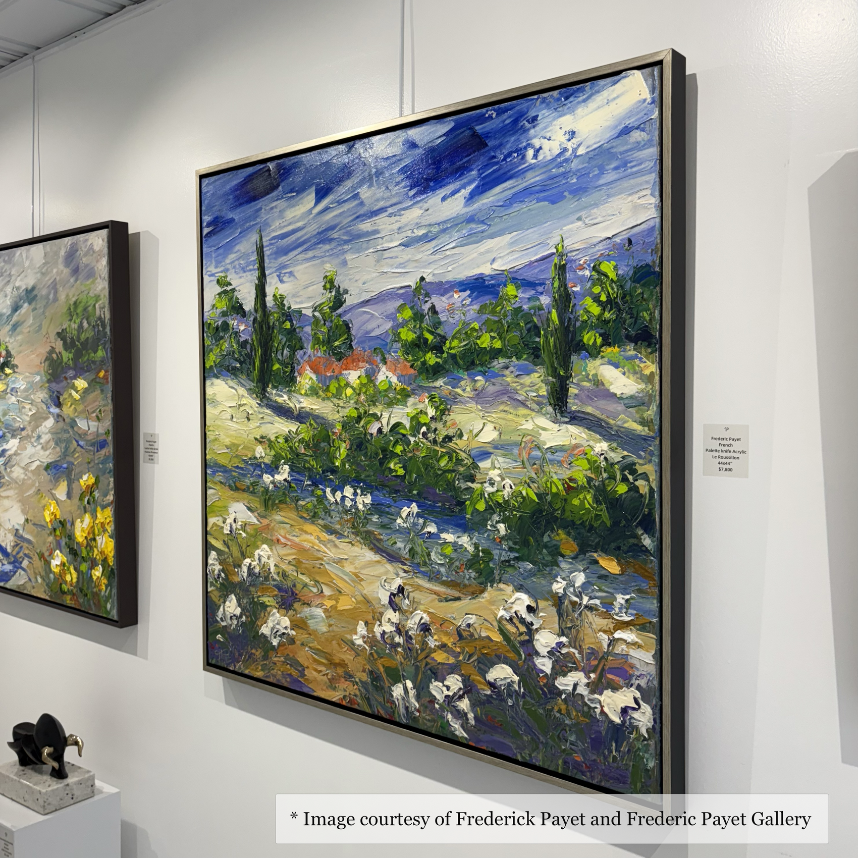 Impressionist rural landscape painting by Frederick Payet, framed in a Hailey Silver Black Floater Frame, from Frederic Payet Gallery.
