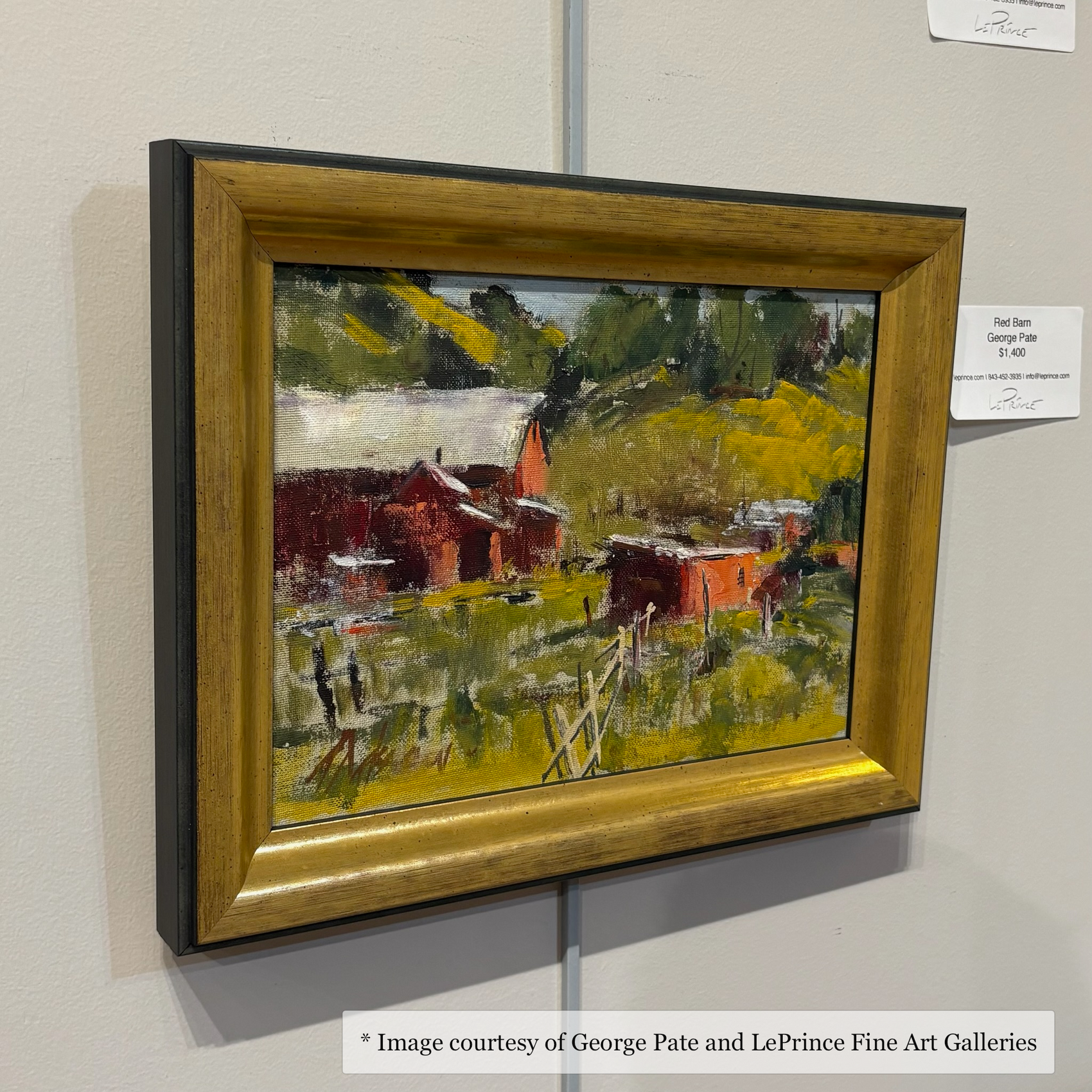 Impressionist rural landscape painting by George Pate at LePrince Fine Art Galleries, framed in an antique Italian gold Hester frame.