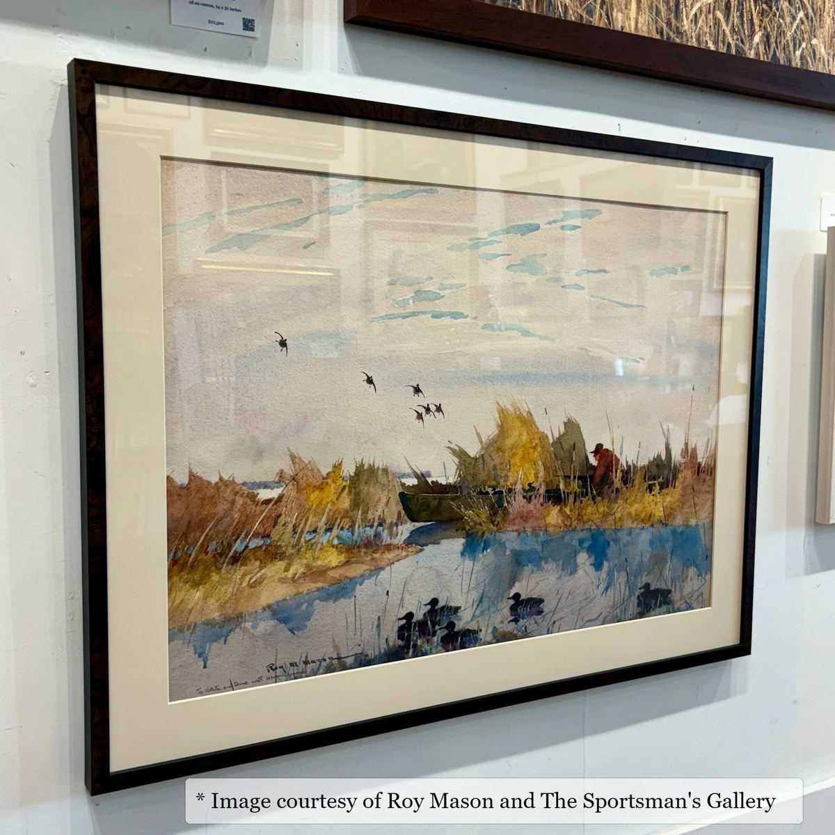 Hilliard Elm Burl frame on an Impressionist painting by Roy Mason, at The Sportsman's Gallery