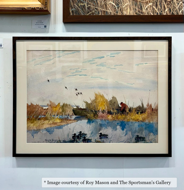 Hilliard Elm Burl frame on an Impressionist painting by Roy Mason, at The Sportsman's Gallery