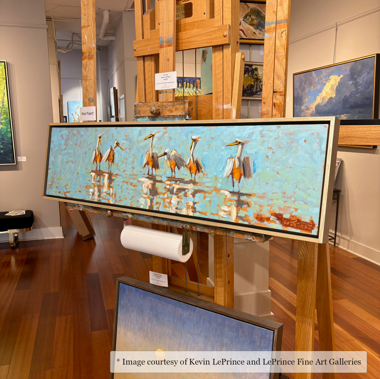 Impressionist painting of birds by Kevin LePrince, framed in an Italian gold floater frame by Logan, displayed at LePrince Fine Art Galleries.