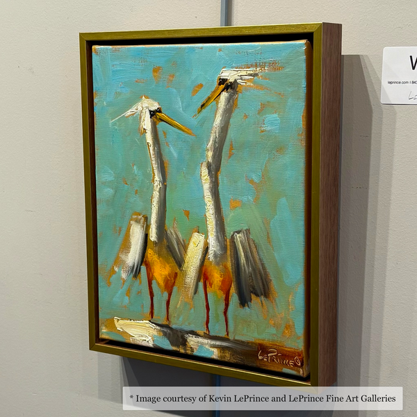 Impressionist bird painting by Kevin LePrince, framed in a natural and gold floater frame. Artwork from LePrince Fine Art Galleries.