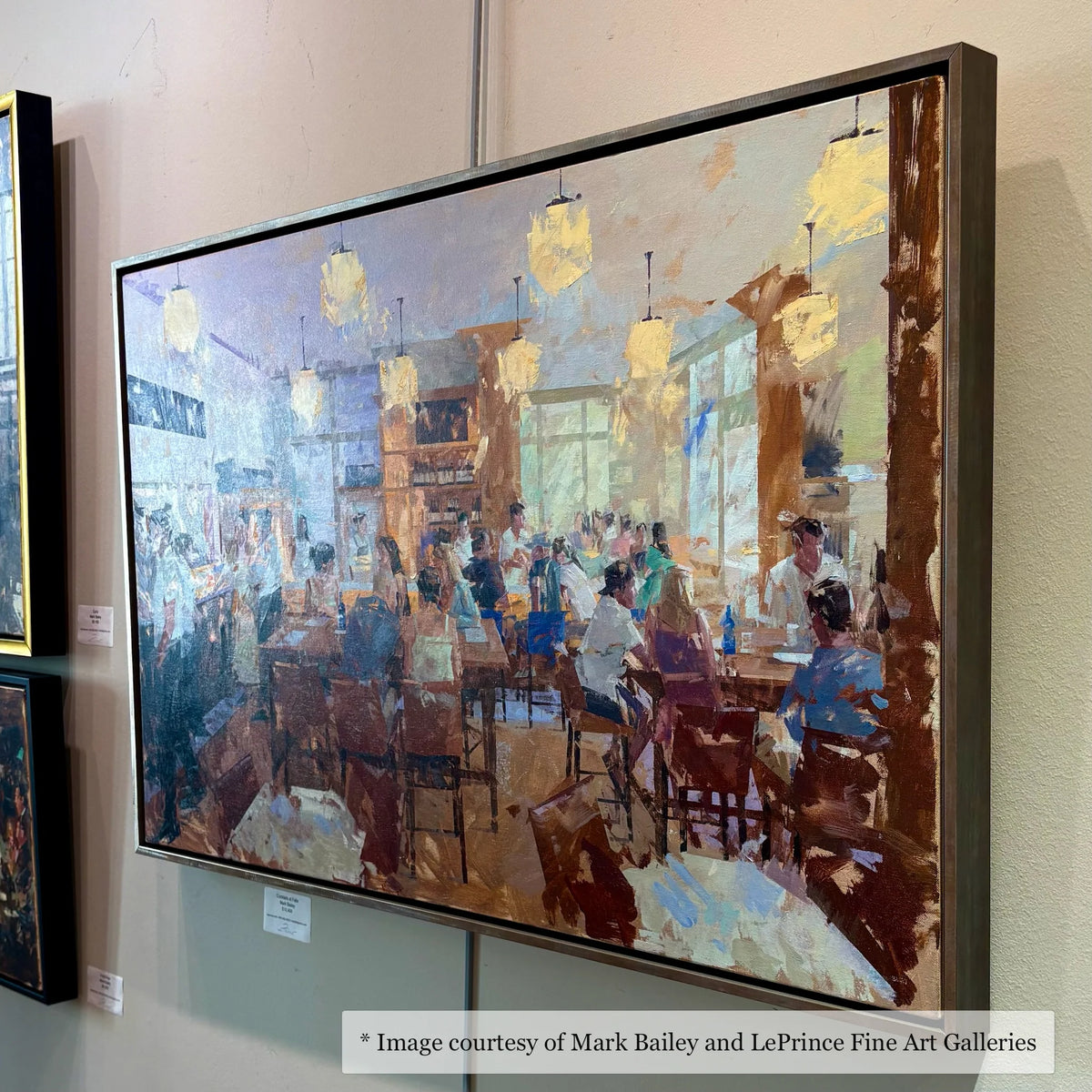 Impressionist interior scene artwork by Mark Bailey, framed in a Logan Italian Champagne floater frame, showcased at LePrince Fine Art Galleries.