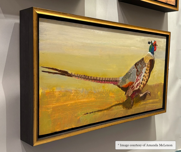 Rhett - Deep Gold & Black Floater Frame Contemporary painting of Bird by Amanda McLenon