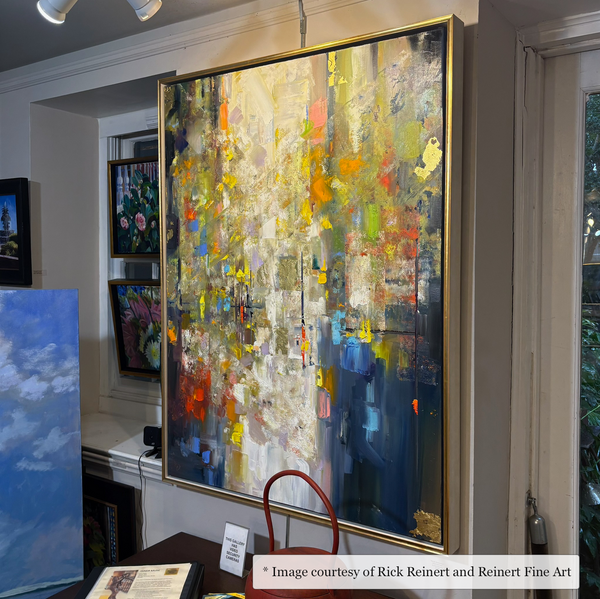 36x48 Rhett - Deep Gold & White Floater Frame Abstract by Rick Reinert on display at Reinert Fine Art