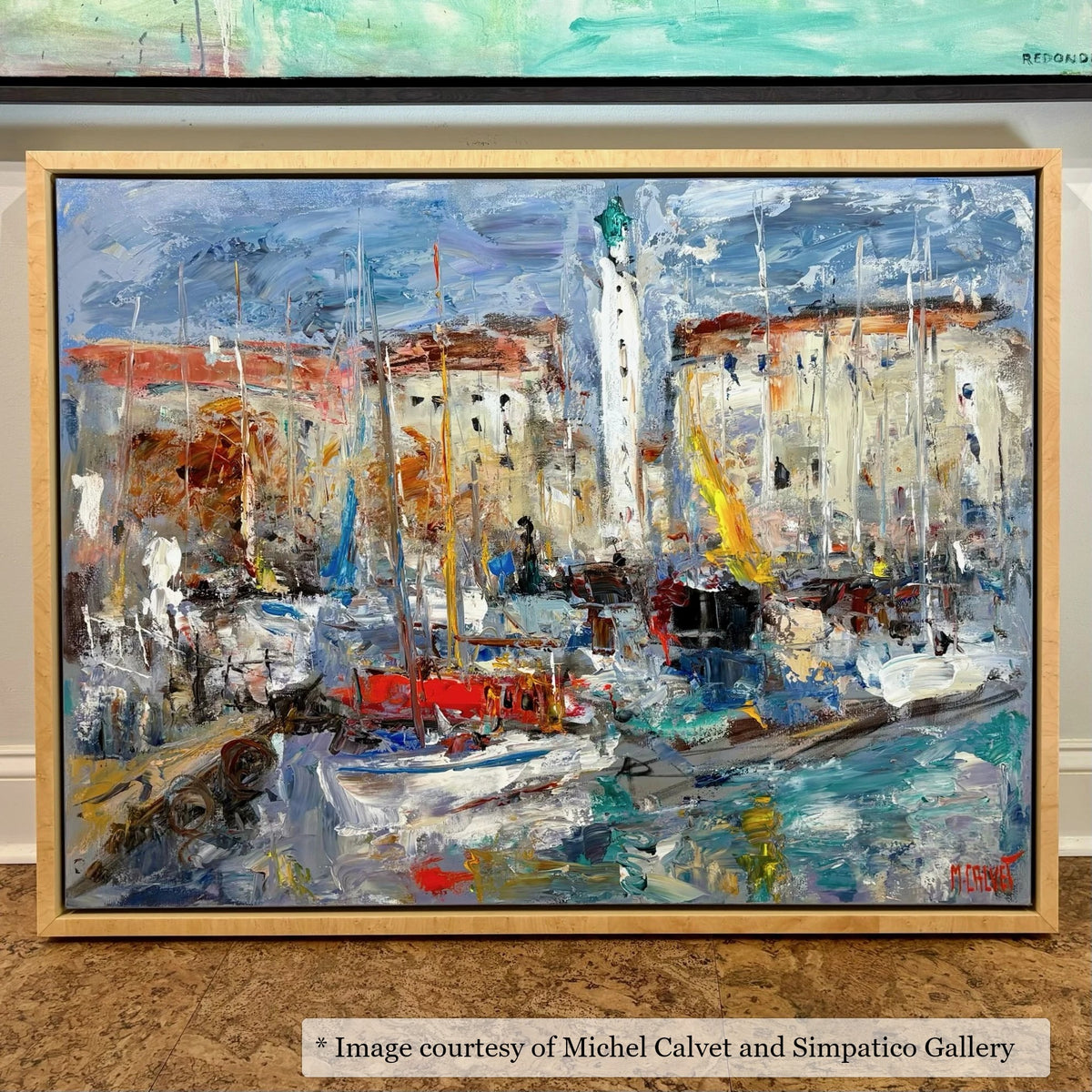 Romney Birdseye Maple frame on an Impressionist painting by Michel Calvet, at Simpatico Gallery