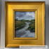 Impressionist marsh landscape painting by Val Harvey in a wide gold Vendue frame, from Perspective Gallery.
